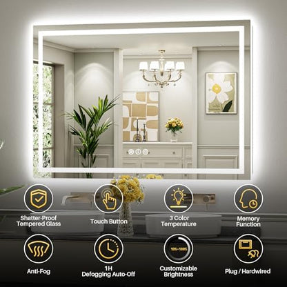 72x48 Inch LED Bathroom Mirror with Lights, Dual Lit Anti-Fog