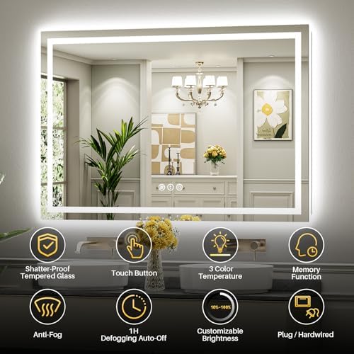 68x48 Inch LED Bathroom Mirror with Lights, Dual Lit Anti-Fog