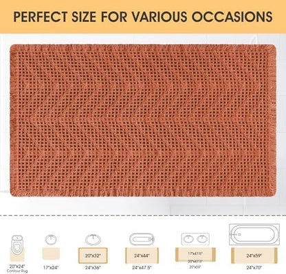 Upgrade Waffle Bath Mat, Boho Bathroom Rugs Absorbent Non Slip, Ultra Soft Bathroom Mat, Machine Washable Knit Bath Rugs with Herringbones for Bathroom, Bedroom, Kitchen, Tub, 36"x24", Burnt Orange
