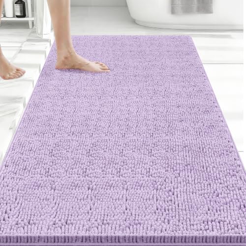 Bcoimo 48x30 Chenille Bath Mat – Non-Slip with Backing Bath Rug Ultra-Absorbent and Machine Washable Bathroom Mat Quick-Dry Design. Ideal for Bathroom Shower and Tub Areas