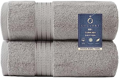 COZYART Luxury Bath Towels 2 PCS, Light Grey 100% Turkish Cotton 650 GSM