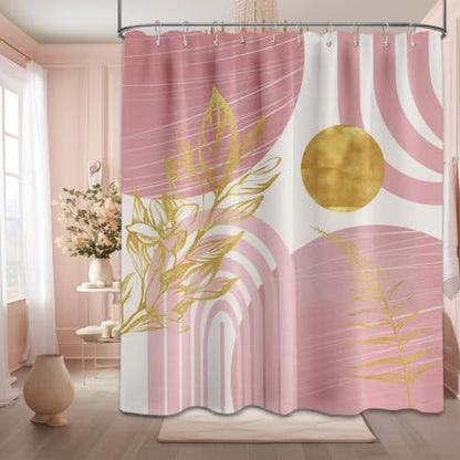 Light Pink and Gold Shower Curtain, 60X72 in, Mid Century Modern Girls