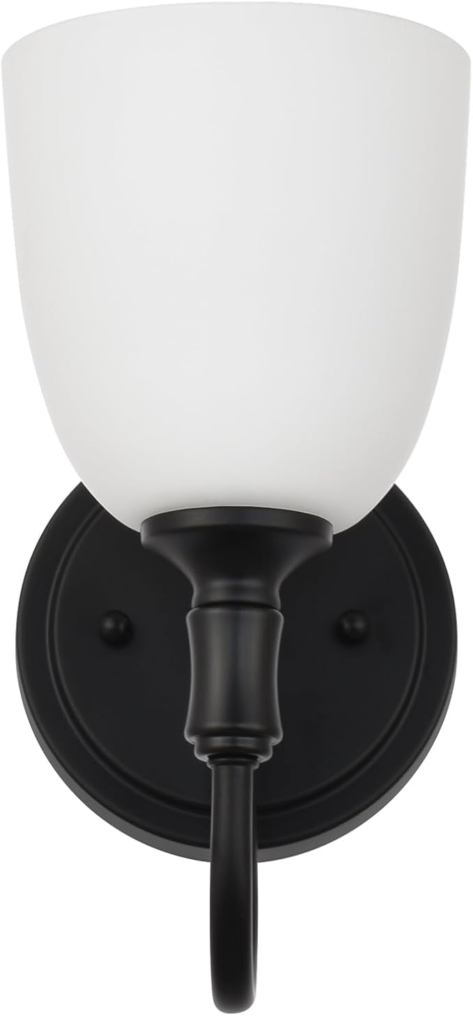 Vintage Traditional Black 1-Light Indoor Wall Sconce with Frosted Glass Bathroom Bedroom Hallway, 10.6" H x 5.3" W, Matte Black