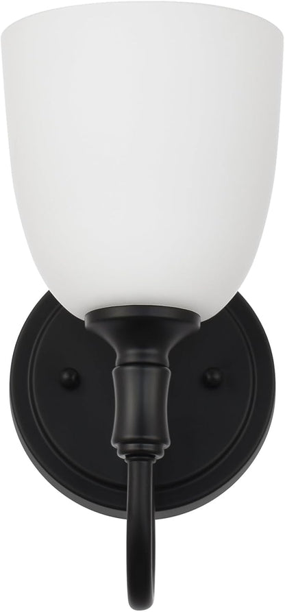 Vintage Traditional Black 1-Light Indoor Wall Sconce with Frosted Glass Bathroom Bedroom Hallway, 10.6" H x 5.3" W, Matte Black