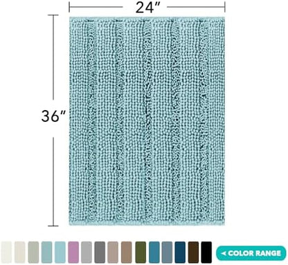 Turquoize Bathroom Rug 24"x36", Soft Absorbent Chenille Bath Rug, Aqua Haze