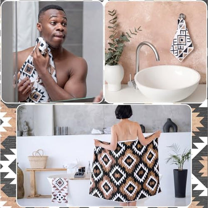 Moukeren Set of 3 Western Aztec Bath Towels, Decorative Towels for Bathroom