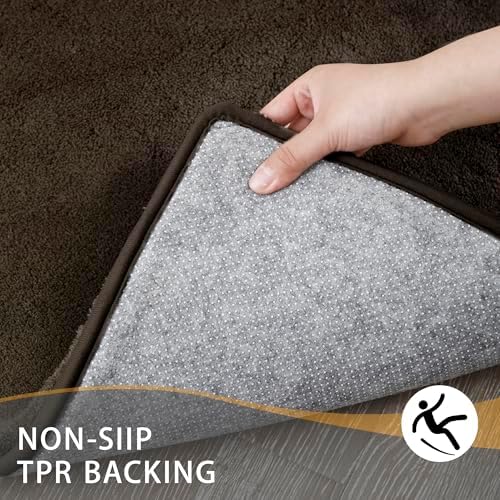 MINIDEAR Bathroom Rugs 24x17 Brown - Thick Memory Foam Bath Mat, Ultra Soft & Plush Fluffy, Non-Slip, Quick Dry, Absorbent Washable Floor Microfiber Mat for Tub, Home Decor Accessories