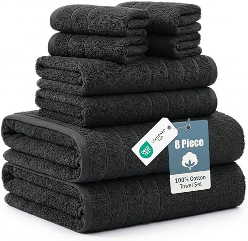 Casa Platino Bathroom Towel Set 8 Piece Soft Absorbent Quick Dry - Black