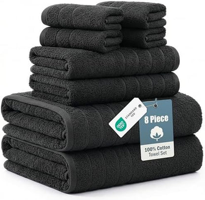 Casa Platino Bathroom Towel Set 8 Piece Soft Absorbent Quick Dry - Black