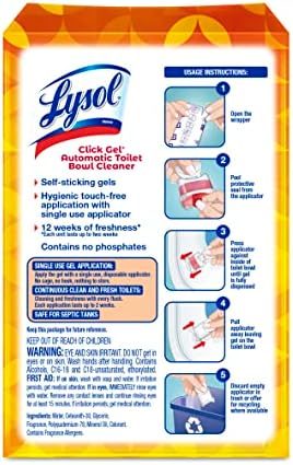 Lysol Click Gel Automatic Toilet Bowl Cleaner, Toilet Gel Stamp, Toilet Freshener, Bathroom Essentials, Refreshing Mango & Hibiscus Scent, 6 Count (Pack of 1)