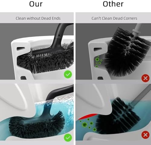 HAMITOR Toilet Bowl Brush Holder Set: Bathroom Deep Cleaning Scrubber