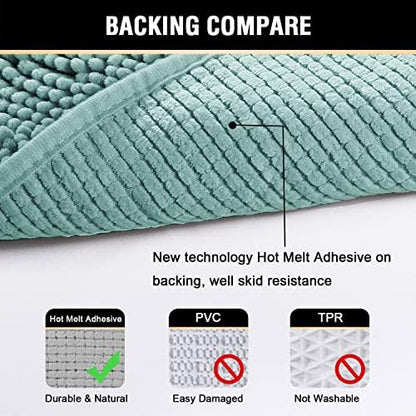 H.VERSAILTEX Microfiber Bath Rugs Chenille Floor Mat Ultra Soft Washable Bathroom Dry Fast Water Absorbent Bedroom Area Rugs, 20" x 32"/17" x 24", Eggshell Blue