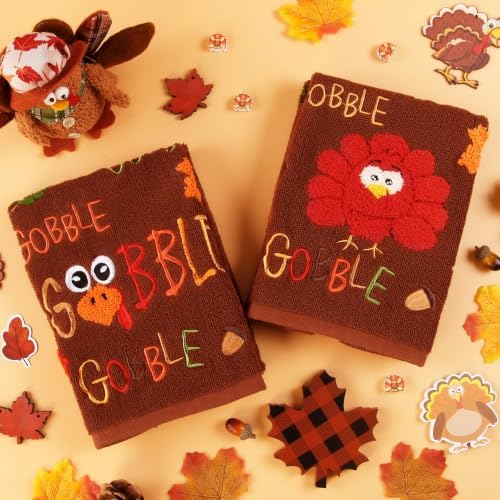 Quera Thanksgiving Hand Towels Rust Turkey Gobble for Bathroom Kitchen
