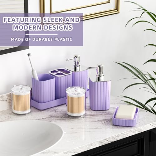XLHOMO Bathroom Accessories Set - 25PC Bathroom Sets with Shower Curtain and Rugs, Purple Bathroom Accessories with Trash Can, Soap Dispenser, Soap Dish & Toilet Brush