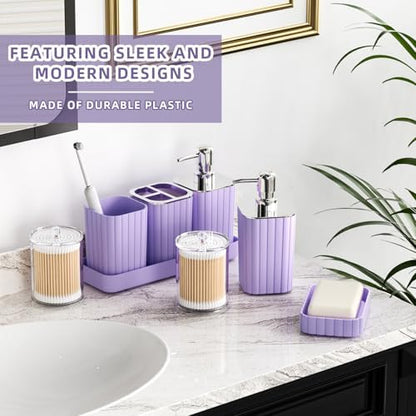 XLHOMO Bathroom Accessories Set - 25PC Bathroom Sets with Shower Curtain and Rugs, Purple Bathroom Accessories with Trash Can, Soap Dispenser, Soap Dish & Toilet Brush