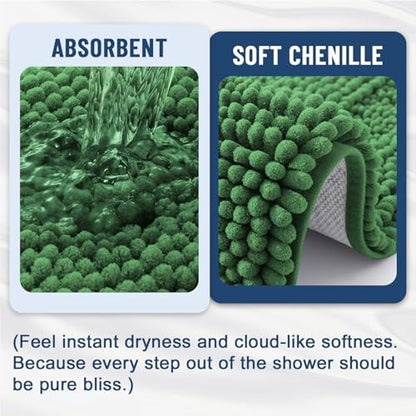Grandaily Chenille Striped Bathroom Rugs 44x24, Extra Thick and Soft Absorbent Bath Mats, Rubber Backing, Plush Shaggy Shower Carpet, Machine Wash Dry, Bath Rug for Bathroom, Olive Green