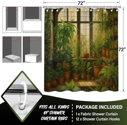 Botanical Greenhouse Garden Plant Scenic Shower Curtain 72x72 Inches