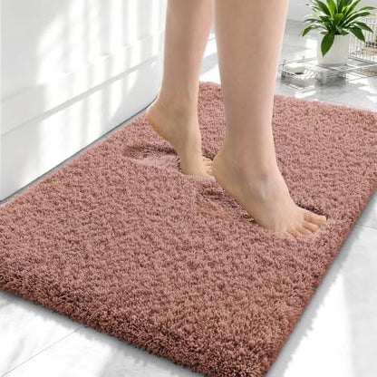 OLANLY Microfiber Small Bathroom Rugs 24x16, Soft Absorbent Bath Mat, Mocha