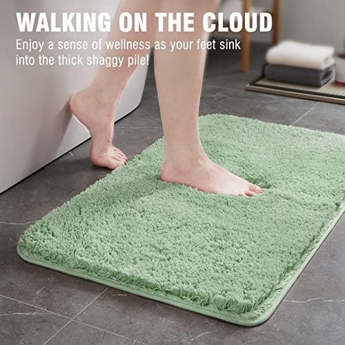 TECHMILLY Super Soft Shaggy Bathroom Rugs, Absorbent Thick Non Slip Microfiber Bath Rugs, Quick Dry Machine Washable Bath Mat for Bathroom Floor, Bathtub and Shower 24"x36" Sage