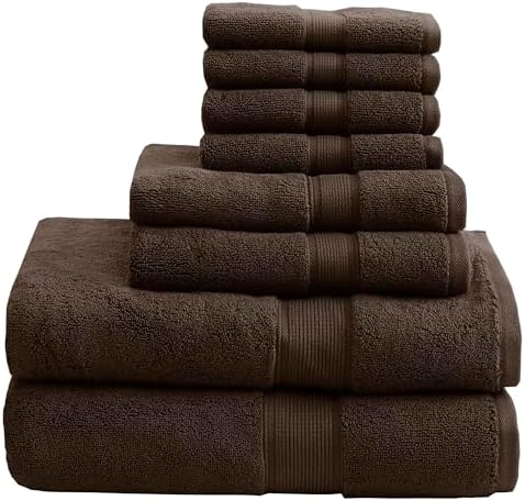 Madison Park 800GSM 100% Cotton Bathroom Bath Towel Set of 8, Brown