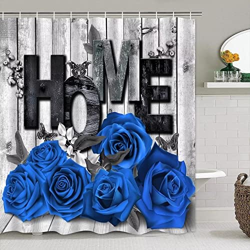 Yddsky 4 Pcs Blue Rose Shower Curtain Set with Rugs Bathroom Set