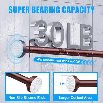 TEECK Shower Curtain Rod, 32-92 inch Adjustable Spring Tension Curtain Rod, Never Rust Anti-Slip Shower Curtain Rod for Bathroom, No Drilling, Never Collapse, Easy to Use, Brown