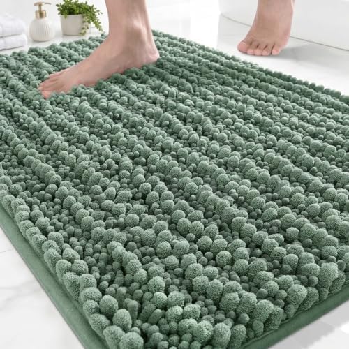 Disolla Sage Green Bathroom Rug 20x32 Inch - Luxury Chenille Bath Mat, Thick Shaggy Plush Absorbent Rug, Non-Slip Machine Washable Mats for Bathroom Floor & Decor