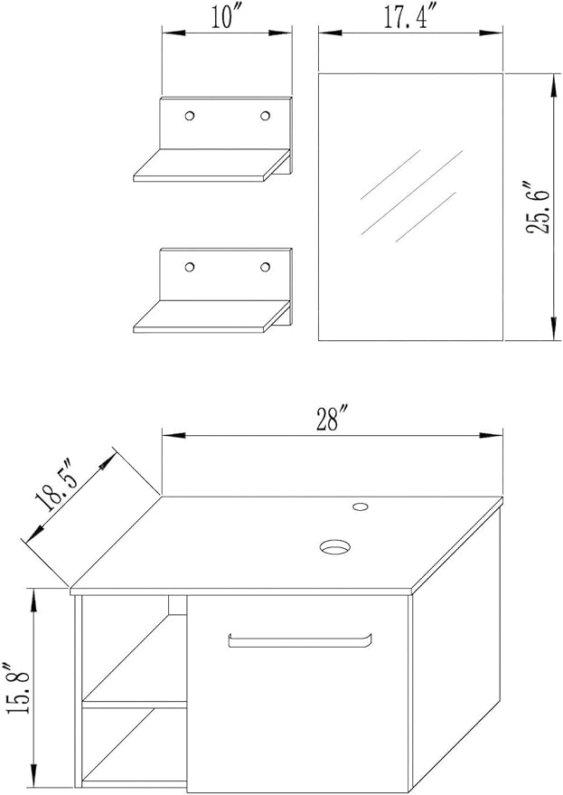 YOURLITE 28" Wall Mounted Bathroom Vanity Modern Lavatory Wood Cabinet with Mirror Oval Gold Boat Tempered Glass Sink Combo Vanities Set