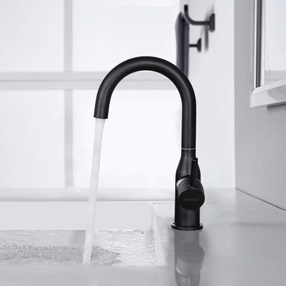 WOWOW Black Bathroom Faucet - Stainless Steel Single Handle Bar Sink High Arc Lavatory Mixer - Small Kitchen Tap With Supply Hoses
