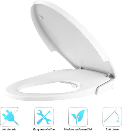 Non-Electric Bidet Toilet Seat with Quiet-Close & Dual Nozzles - Self-Cleaning Elongated Bidet Attachment, Fits Most Standard Round Toilets (19 Inch), White
