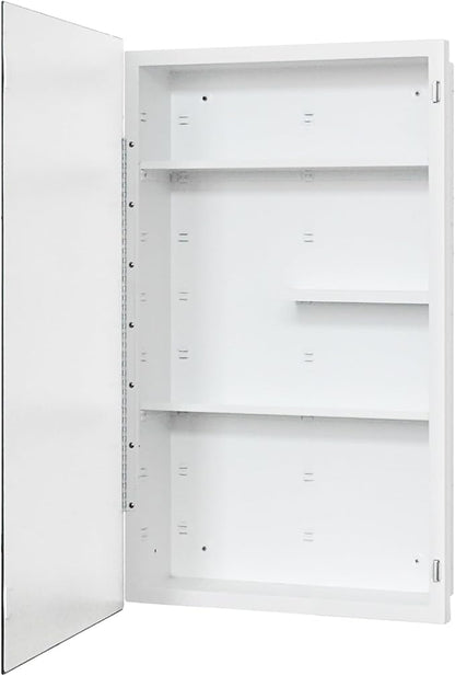 Fundin White Medicine Cabinet Recessed or Surface Mount, Bathroom Medicine Cabinet with 18 x 30 Beveled Mirror and Adjustable Staggered Shelves, Wall Mount