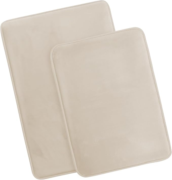 Clara Clark 2 Piece Bathroom Rug Set - Memory Foam, Bath Mat Set, Plush, Cozy, Ultra Soft, Non Slip, Machine Washable, Quick Dry - 24” x 17”+ 32” x 20” - Linen