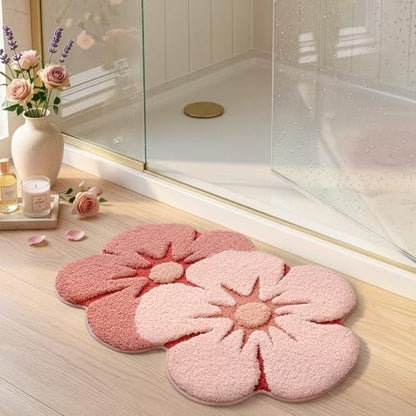 LUMI Flower Bathroom Rug, Absorbent Non Slip Bath Mat, 20"x32", Pink Flower