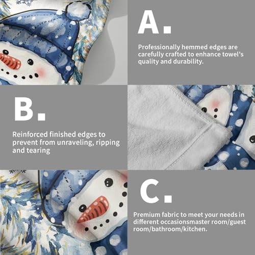Winter Hand Towels Set of 2, 14x28 Inch Farmhouse Snowman Pine Tree Snow Holiday Tea Towel Absorbent Dish Wash Cloth for Home Hotel Bathroom Kitchen Bar Cleaning and Decor