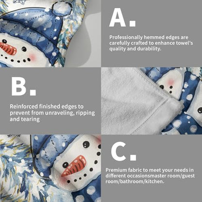 Winter Hand Towels Set of 2, 14x28 Inch Farmhouse Snowman Pine Tree Snow Holiday Tea Towel Absorbent Dish Wash Cloth for Home Hotel Bathroom Kitchen Bar Cleaning and Decor