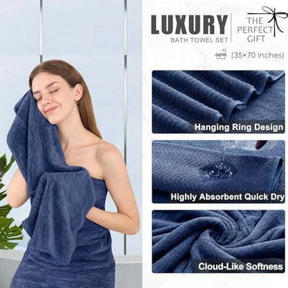 4 Piece Extra Large Bath Towel 35"x70" Oversized Bath Sheet Navy Blue Bath Towel Set for Bathroom Ultra Soft Cozy Highly Absorbent Quick Dry Bathroom Towel for Spa Gym Hotel,Shower Towel for Daily Use