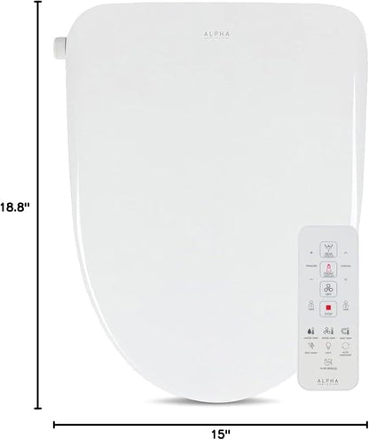 ALPHA BIDET UX Pearl Bidet Toilet Seat in Round White | Ultra Low Profile | Endless Warm Water | Arced Stainless Steel Nozzle | LED Nightlight | Dryer | Deodorizer | 3 Year Warranty