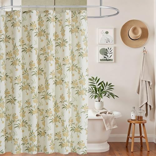 ORTIGIA Linen Shower Curtain Sage Green Floral Shower Curtains Farmhouse Vintage Boho Rustic Block Print Cottagecore Decor for Bathroom 72 W x 72 L