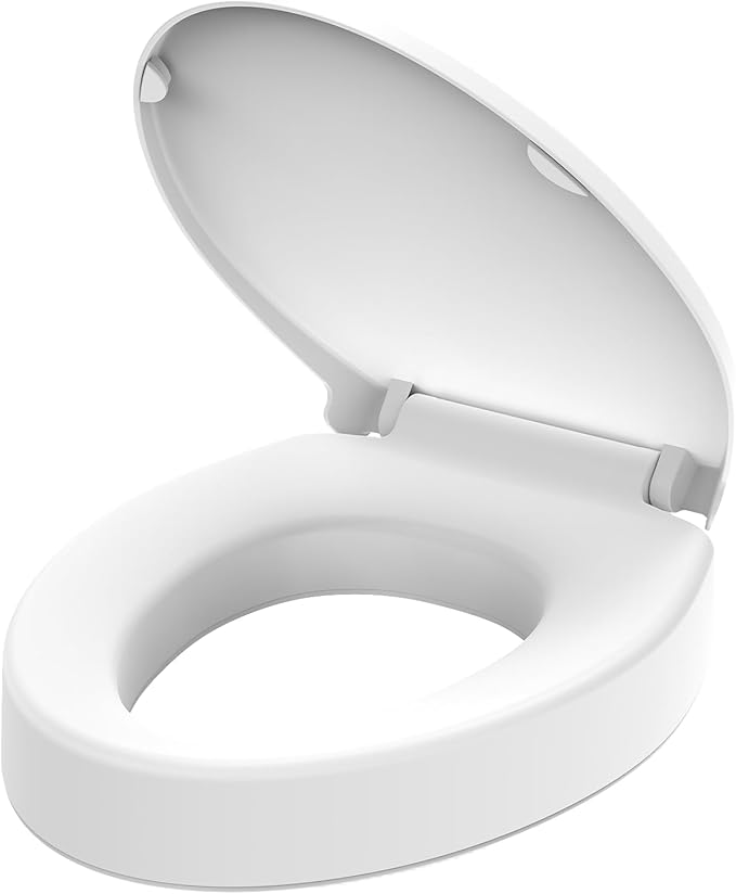 Raised Elongated Toilet Seat 18.5'' for Seniors – Soft Close, Quick Release & Connect, Sturdy PP Material, Won’t Loosen, Ideal for Elderly & Limited Mobility, White