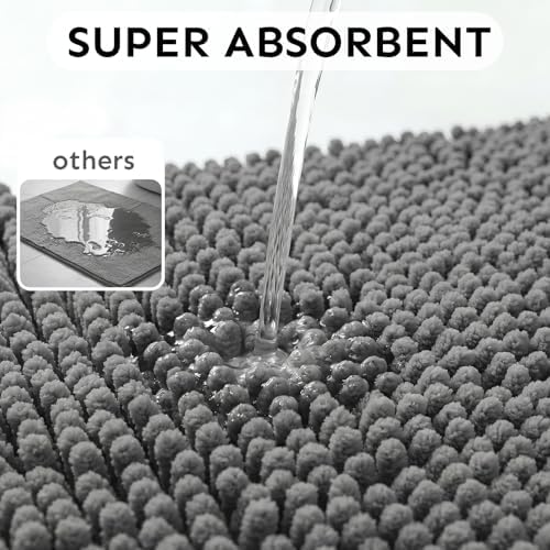 Secura Bathroom Rugs 47x28, Ultra Soft Chenille Bath Mat, Super Absorbent & Quick Dry Bathroom Mat, Non Slip Machine Washable Bath Rugs for Tub, Shower, Home Decor Accessories (Gray)