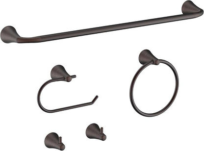 PIERCETON Collection, 5-Piece Bathroom Hardware Accessories Set, Towel Ring, Adjustable Expandable Towel Bar, Two Towel and Robe Hook, Toilet Paper Holder, Wall Mounted, Venetian Bronze