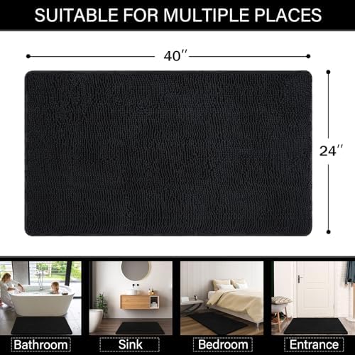 LOCHAS Luxury Bathroom Rug Shaggy Bath Mat 24 x 40 Inch, Black