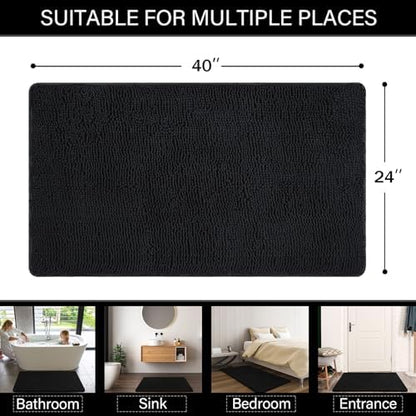 LOCHAS Luxury Bathroom Rug Shaggy Bath Mat 24 x 40 Inch, Black