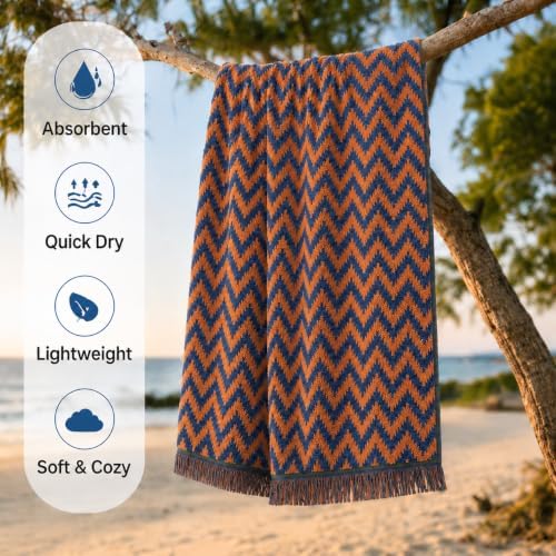 ecolook Zigzag Beach and Bath Towels with Herringbone Pattern, 100% Cotton