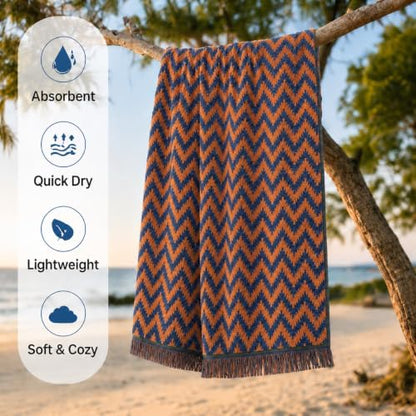 ecolook Zigzag Beach and Bath Towels with Herringbone Pattern, 100% Cotton