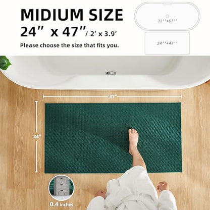 TYUU Bathroom Rugs Non Slip Washable, Super Absorbent Thin Bath Mat Quick Dry Low Pile Bathroom Rug, Dark Green 24"x47"