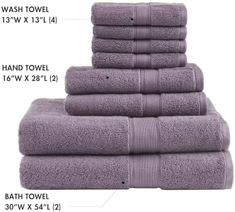 Madison Park 800GSM 100% Cotton Bathroom Bath Towel Set of 8, Light Purple