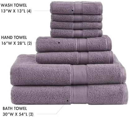 Madison Park 800GSM 100% Cotton Bathroom Bath Towel Set of 8, Light Purple