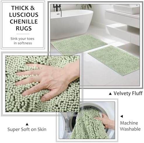 XLHOMO Light Green Bathroom Sets with Shower Curtain and Rugs, 8-Piece Resin Bathroom Accessories Sets Complete, Soap Dispenser, Toothbrush Holder, Tumbler, Tray & Apothecary Jars Bathroom Essentials