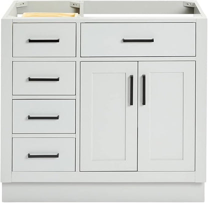 ARIEL Hepburn 36-inch Bathroom Vanity Base Cabinet,Solid Wood, 2 Soft Closing Doors, 5 Dovetail Drawers, Grey